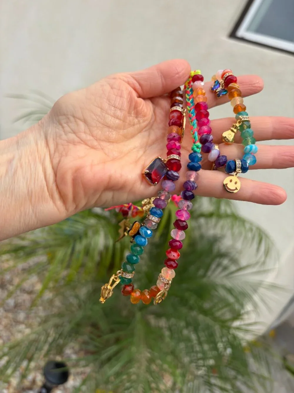 Stunning, colorful long charm necklace from Venessa Arizaga, adjustable to 36